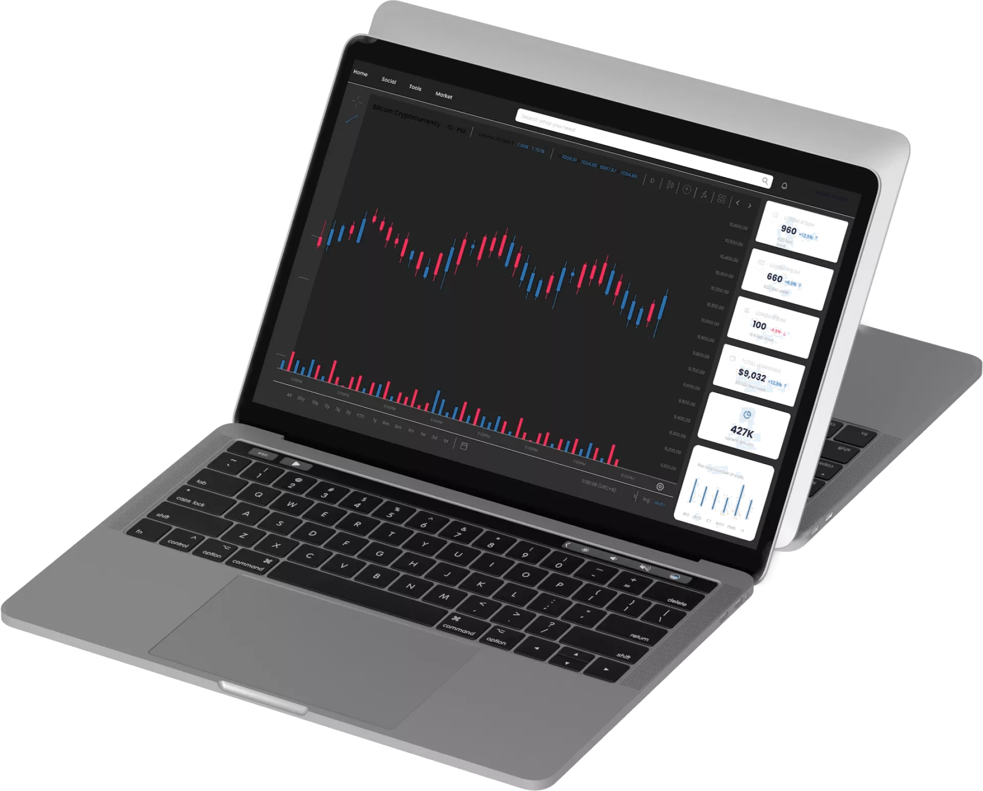 Panel de Argenti Bitflow con análisis de mercado en una notebook